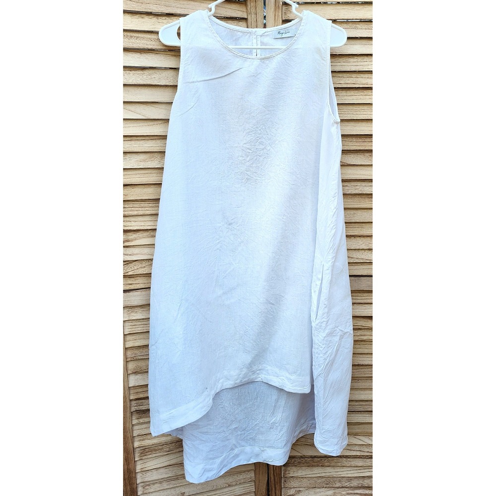 Magic Linen LARGE White 100% Linen Sleeveless High Low Dress Minimalist Resort